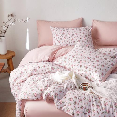 Wake In Cloud - Floral Comforter Set, Coquette Cottagecore Aesthetic Flower Shabby Chic Pattern for...