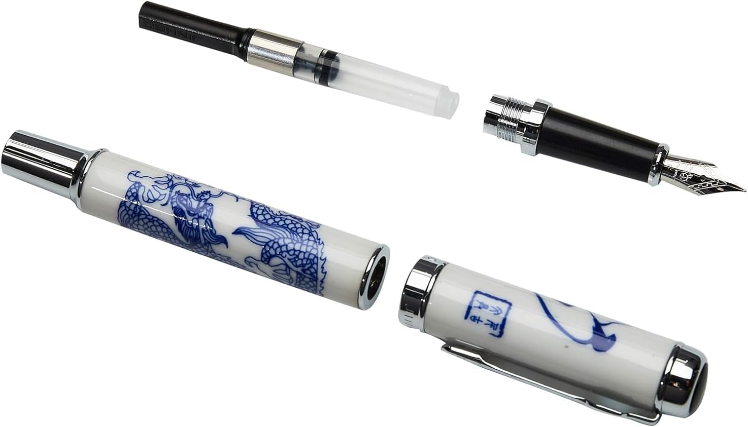 Jinhao 950 Blue and White Porcelain Dragon Medium Nib 18kgp