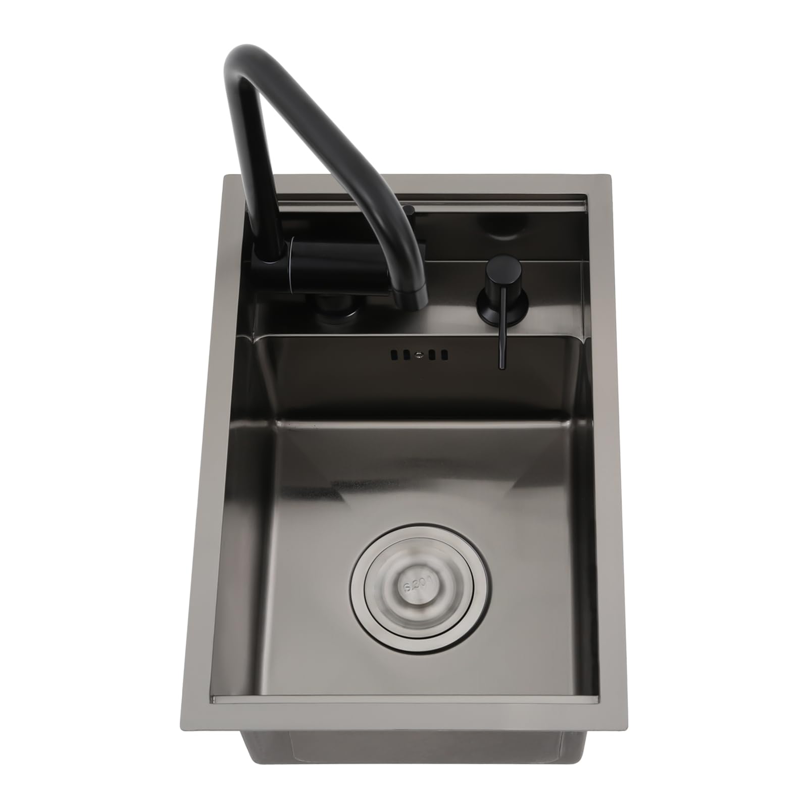Lavello da incasso in acciaio inox, piccolo, 45 x 30 x 23 cm, 1 lavandino, lavello da incasso, lavello in acciaio inox con rubinetto pieghevole e dispenser di sapone, per negozi di dessert, caffè