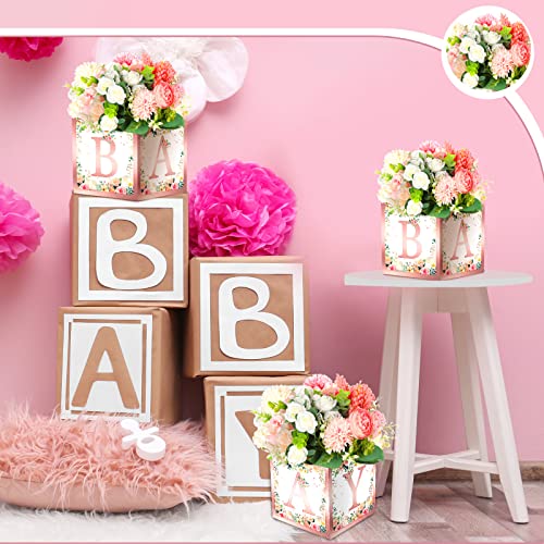 Image of Bucherry 6 Pcs Baby Shower Centerpiece Boxes with 'Baby' Letters Flower Boxes Tables Decoration for Girl Baby Shower, Birthday, Gender Reveal Party Favors(Pink,Pink Floral)