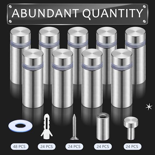 Image of Pelopy 24 Pcs Silver Sign Standoff Screws Advertising Screws Stainless Steel Wall Standoff Mounts Glass Acrylic Nail (1 /2 x 1-3 /16 Inch)