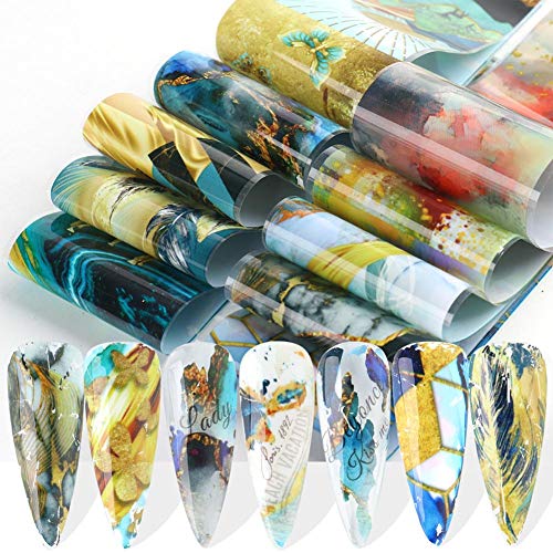 Marble Nail Foil Transfer Sticker Marble Nail Art Stickers Holographic Starry Sky Nail Adhesive Decals Nail Art Supplies Nail Foil Wraps for DIY Nail Decorations Women Girls,10 Sheets ( Marble Styles)