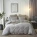 HYPREST Queen Duvet Cover Set Micorfiber Lightweight Soft Solid Color 3PC Bedding Set with Exquisite Flouncing Light Grey