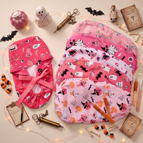 Image of HooLing 6 Pcs Scrub Caps for Women Nursing Hat with Button | Adjustable Tie Back Working Cap Bouffant Scrub Hats