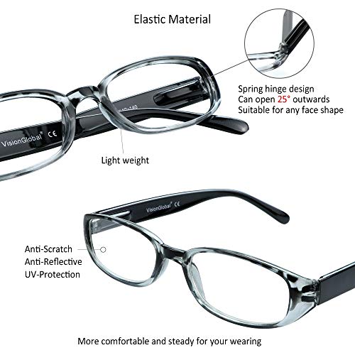 Image of VisionGlobal 1 Pairs /4 Pairs Reading Glasses with Spring Hinge, Blue Light Blocking Glasses for Women /Men