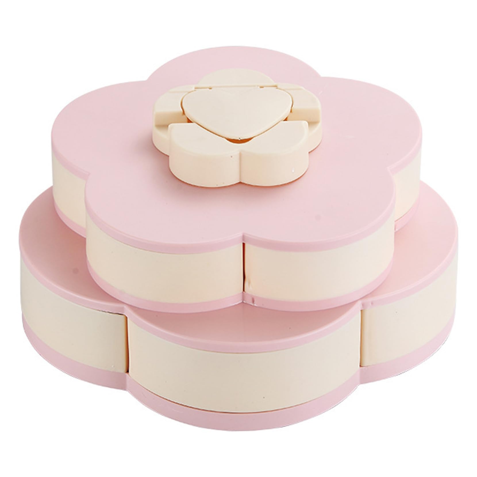 Gemuseeee Flower Shape Rotating Divided Serving Tray Snack Container with Lid & Phone Holder Multi-Compartment Snackle Box for Candy Fruits Nut Party Appetizers