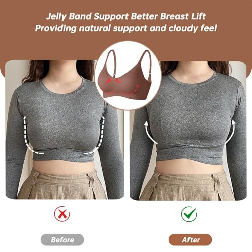 OEAK Womens Wireless Bras Comfortable Push Up Bra No Underwire Bra Full Support Lift Bralette Everyday Seamless Tshirt Bras Coffee M