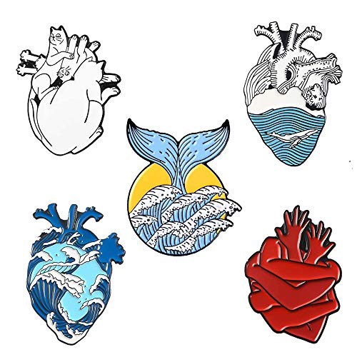 Fashion Enamel Lapel Pins Sets Cartoon Animal Fruits Punk Music Lovers Brooches Pin Badges for Clothing Bags Backpacks Jackets Hat DIY (a-heart)