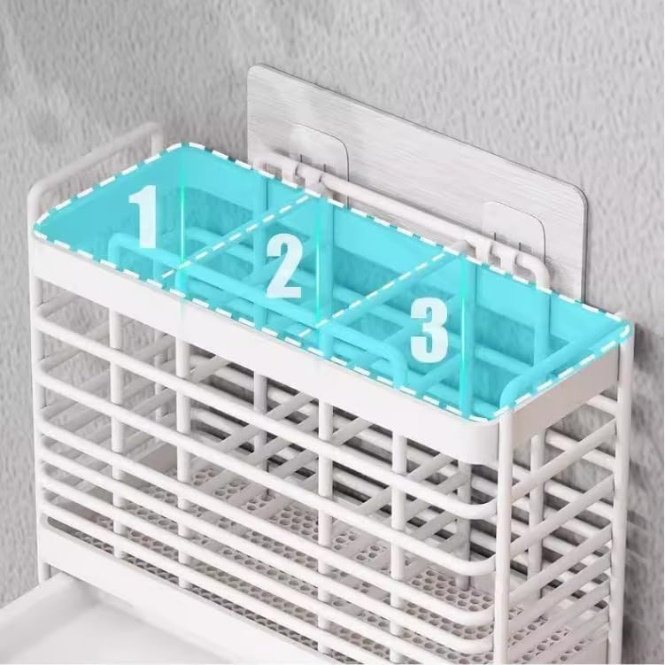 調理器具キャディ 金属中空キッチン用品ホルダー、3つのコンパートメント、壁掛け/カウンタートップ食器乾燥ラック、排水トレイとフック付