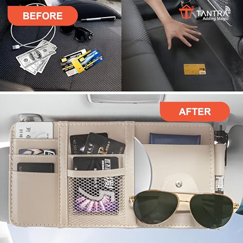 Image of TANTRA Car Sun Visor Organizer Stylish Storage Solution (Beige)