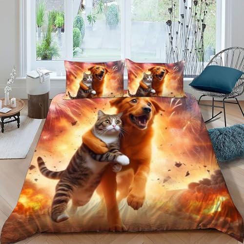Housse de couette double 200x200cm microfibre animaux avec 2 taies d'oreiller pour filles