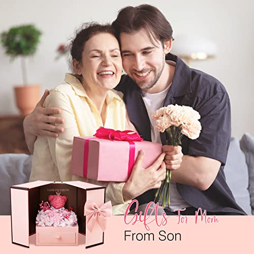 Wildlove Birthday Gifts For Mom, Moss Bear With Three Pink Roses Preserved Flowers Gift Box, Mom Birthday Gifts From Daughter Or Son, Mothers Day Valentines Day Christmas Mom Gift Ideas #TOP6