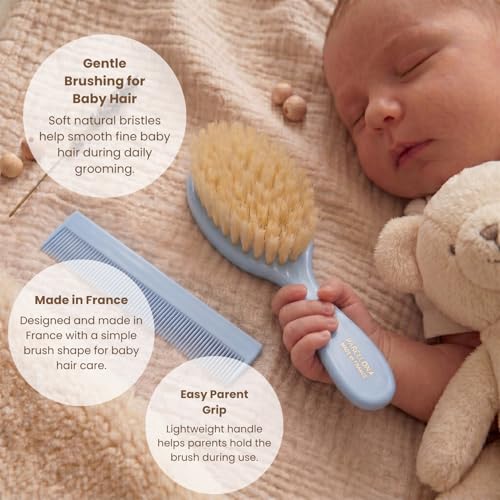Combo cepillo y peine baby soft natural azul 6 in miniatura 6