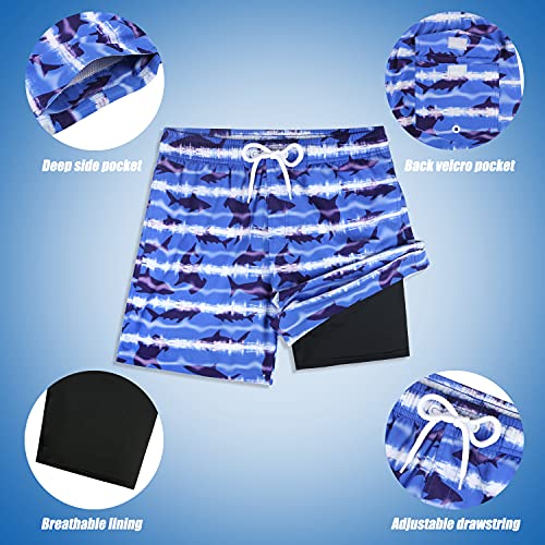 Image of Boys Swim Trunks with Boxer Brief Liner Compression Anti Chafe Swimming Shorts Stretchy UPF Quick Dry Swimsuit