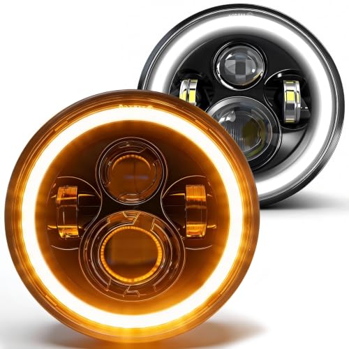 HILLSKING H6024 headlights & 7Inch Round LED Headlights for Jeep Wrangler JK & TJ (1992-2025) - Plug and Play with White/Amber DRL, Built-in Turn Signal, High/Low Beam Projector(Fits H6024)