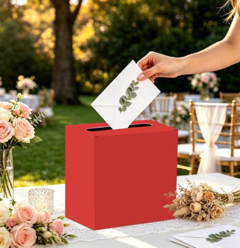 Image of SietDESEO Red Card Box for Graduation Large Cardboard Gift Card Box Holder for Wedding Reception Birthday Graduation Baby Shower Raffle Ticket Box with Slot