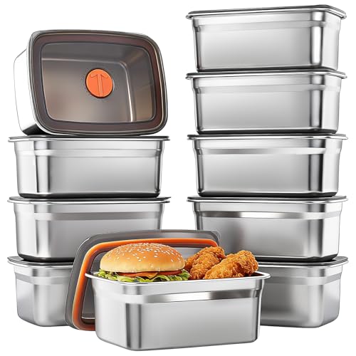 ACTUKSX 10 Pack Stainless Steel Food Storage Containers with Airtight Lids, 50 Oz Each - Stackable,...