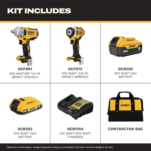 Image of DEWALT 20V MAX 1 /2 and 3 /8 in. Cordless Impact Wrench Combo (DCK206D1P1)