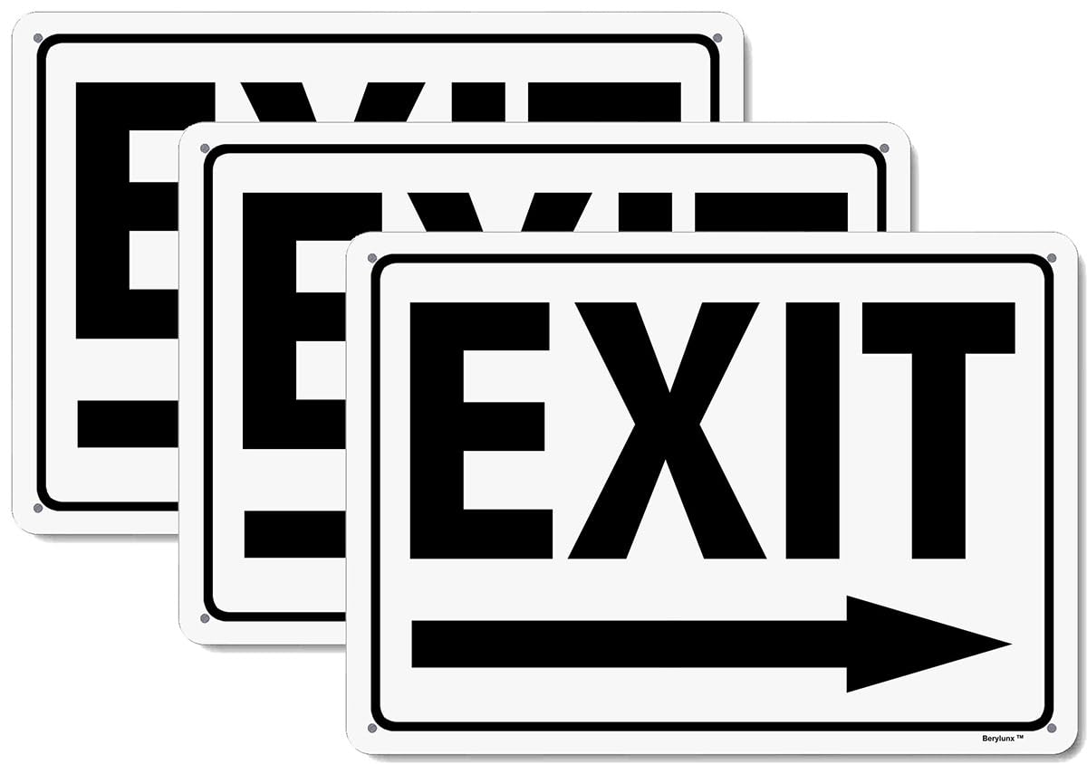 3 Pack 12"x8" Exit Right Arrow White Background Black Rust Free Aluminum, Fade Resistant Metal Signs for Business for Home for Door Outdoor