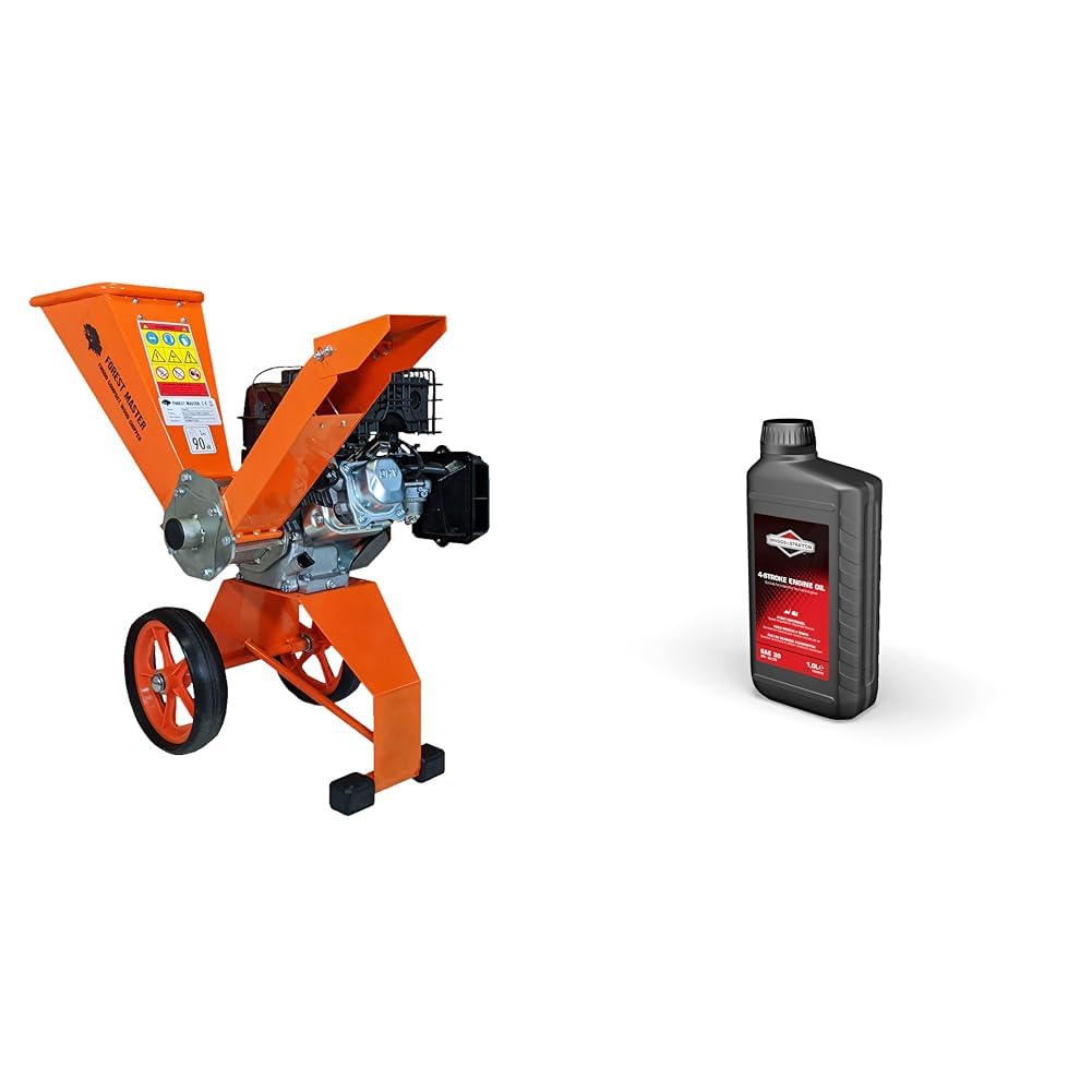 Forest Master - Broyeur à Bois Compact à Essence 6 ch, 208 CC, 4 Temps, Puissant & Briggs & Stratton 100007E Huile Moteur SAE 30, 1.0 Litre