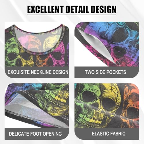 ALAZA Rainbow Skulls Pajama Set Short Sleeve Sleepwear Soft Lounge Nightwear4