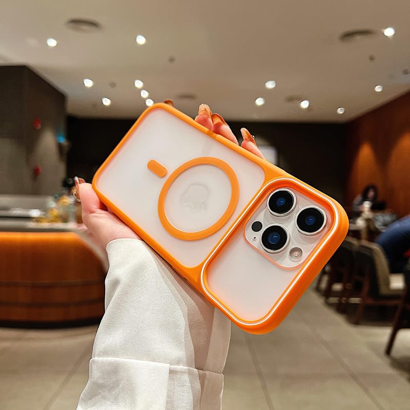 Image of LuxuryKase Frosted Clear MagSafe Case for iPhone 16 Pro | Translucent Matte Back | Soft TPU Bumper + Hard PC Back | Raised Camera Protection | Wireless Charging Compatible - Orange