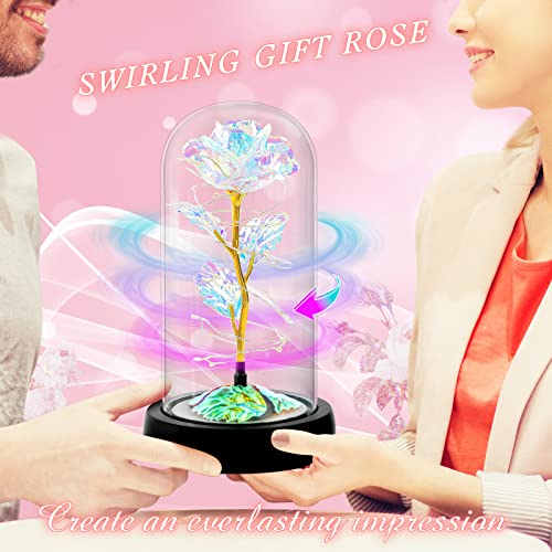 Rotating Valentines Day Womens Gifts, Romantic Roses Gifts For Her,Birthday Gifts For Women Her,Light Up Rose In Glass Dome, Spinning Colorful Artificial Rose Flower Gifts For Women,Wife, Anniversary #TOP6