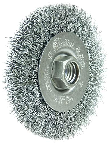Image of Weiler 13081 4 inch Narrow Face Crimped Wire Wheel, .014 inch Steel Fill, 5 /8 inch-11 Unc Nut, Made in the USA