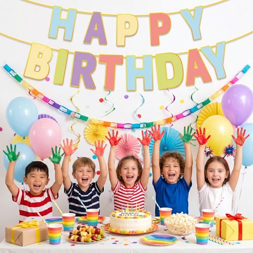 Image of Happy Birthday Banner - Birthday Party Decorations for Home | Pastel Happy Birthday Sign for Women Men Girls Boy | Party Favors Supplies for Indoor Outdoor Decor
