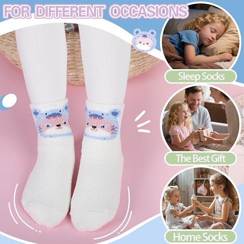 Girls Kids Toddlers Fuzzy Grips Socks Non Slip Cozy Fluffy Warm Winter Crew Cabin Fun Slipper Socks 6 Pairs 6