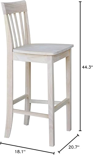 Miniatura 13 de International Concepts Taburete trasero con listones, 30 pulgadas SH, sin terminar