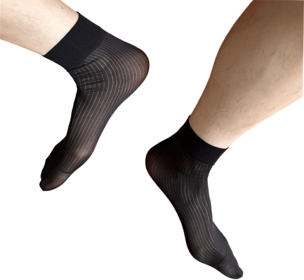 Mens Nylon Sheer Suit Socks Business Dress Socks Elastic Thin See Through Formal Dress Short Tube Ankle