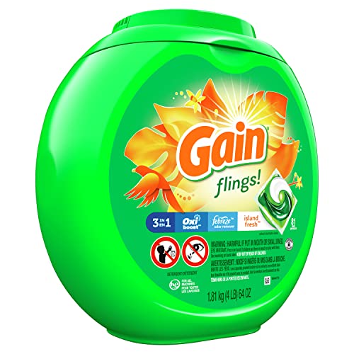Image of Gain flings! Laundry Detergent Soap Pods Plus Aroma Boost, Island Fresh Scent, HE Compatible, 81 Count (Packaging May Vary)
