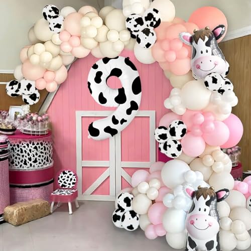 Image of 40 Inch Cow Print Balloons - Number 9 Balloons for 9th Birthday Decorations, Large Cow Number Balloons for Western Party Decor