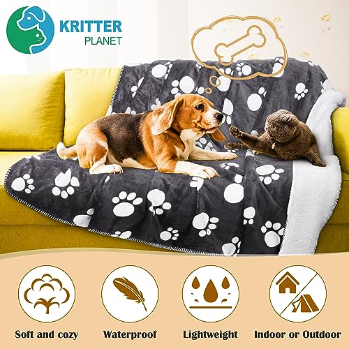 Paw Print Waterproof Dog Blanket, Pet Pee Proof Fleece Sherpa Throw Blanket for Sofa Couch Bed Protection, Washable Reversible Furniture Protector Cover, 75 x 50 cm - Image 4