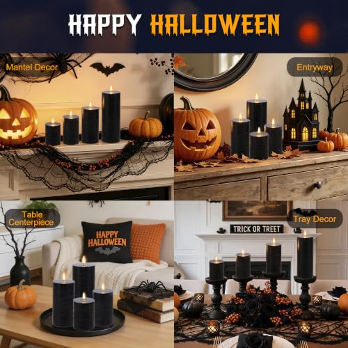 Image of Black Flickering Flameless Candles, Real Wax Halloween Pillar Candles