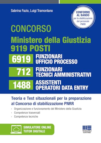 Concorso ministero della Giustizia per la stabilizzazione del PNRR: 6919 Funzionari ufficio processo - 712 Funzionari tecnici-amministrativi - 1488 Assistenti operatori data entry (9119 posti)