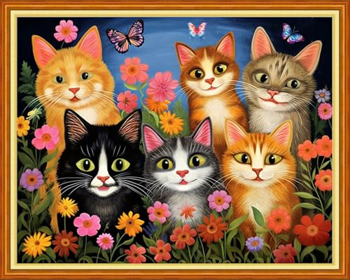 Image of Findvoor Stamped Cross Stitch Kits for Beginner Embroidery Kits for Beginners Adults DIY 11CT Cross Stitch Patterns Needlepoint Kits Crossstitching Kits-The Cat Family 16x20 inch