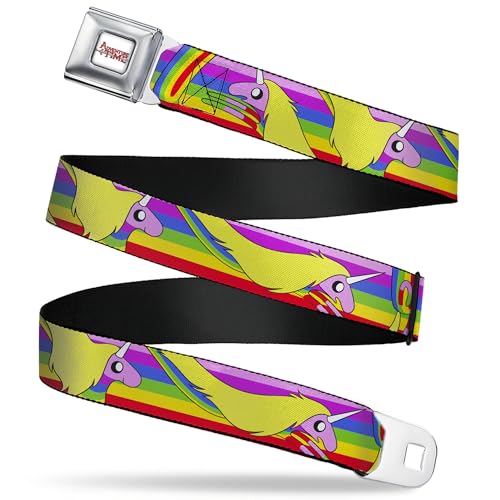 Cartoon Network Belt, Seatbelt Buckle Belt, Adventure Time Lady Raincorn Poses Stripe Rainbow, 24 to 38 Inches