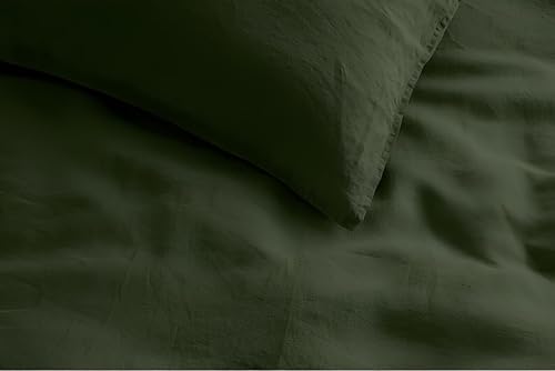 Miniatura 4 de INDACORIFY Juego de 3 fundas de edredón de algodón, 100% algodón, color verde musgo oscuro, juego de ropa de cama lavada a la piedra, funda de