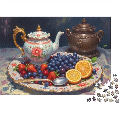 Puzzle de 1000 piezas para adultos con diseño vintage de tetera y frutas
