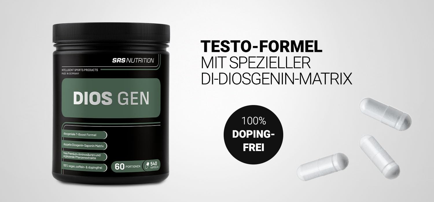 SRS Muscle - Dios Gen, 540 Kapseln | Diosgenetic T-Boost Formula | mit speziellem Tribulus Terrestris, Dioscorea Villosa, Avena Sativa u.a.m. | deutsche Premiumqualität