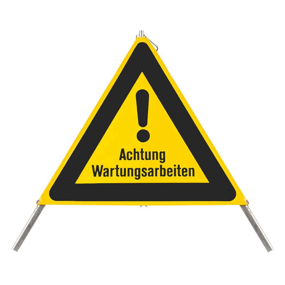 Faltsignal Achtung Wartungsarbeiten NISSEN, gelb/schwarz, SL 70 cm, Art.-Nr. 607895 | Faltsignal | Warnpyramide | Warnsymbol