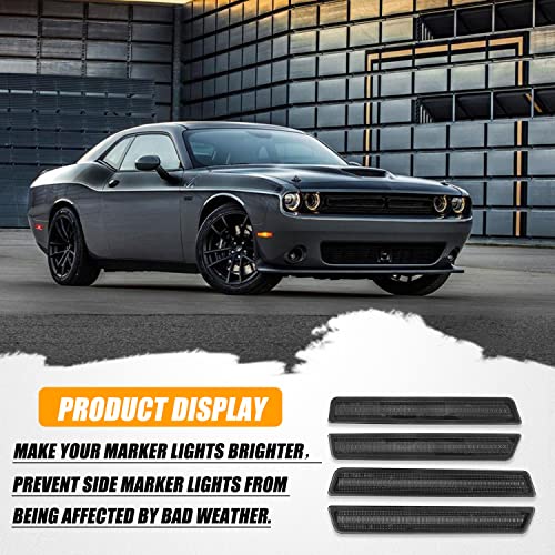 4Pcs Side Marker Light Kit Compatible With 2015-2022 Dodge Challenger Smoked Lens Amber & Red Full Led Replace 68195788Ab 68195797Ab 68195789Ab (Not For 2019 2020 Sret Hellcat Widebody) #TOP4