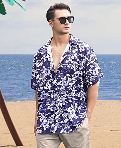 Image of Yoimira Hawaiian Shirts for Men, Print Mens Casual Short Sleeve Button Down Shirts Floral Aloha Beach Shirt