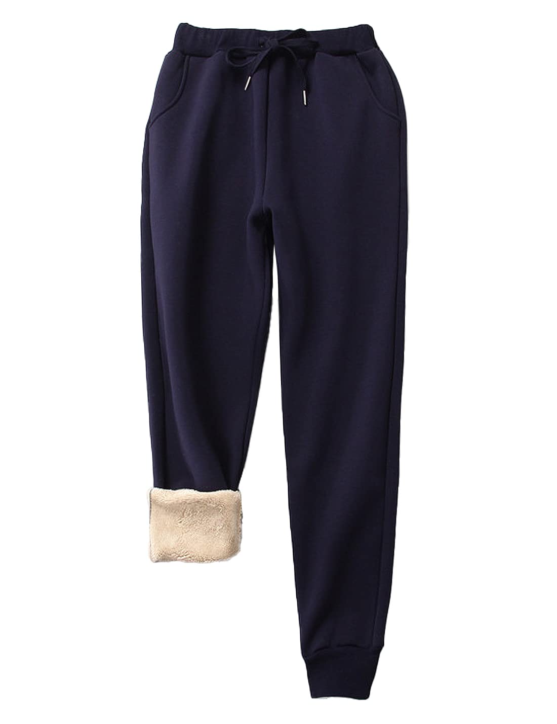 Sukany Women's Sherpa Lined Sweatpants Winter Athletic Running Jogger Fleece Pants Blue XL