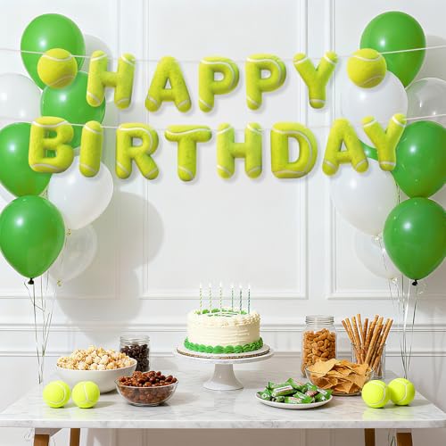Image of Sport Birthday Banner, 3D Sport Theme Happy Birthday Banner (Tennis) | Decoration Funny Ball Themed Party Supplies Suitable for Kids Teenagers Adults