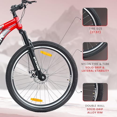 Image of Stryder 27.5T Krueger Mountain Cycle for Men & Women with Front Suspension and Dual Disc Brake | Single Speed Cycle - Ideal for 12+ Years (Frame: 18 Inches) (Black::Red)