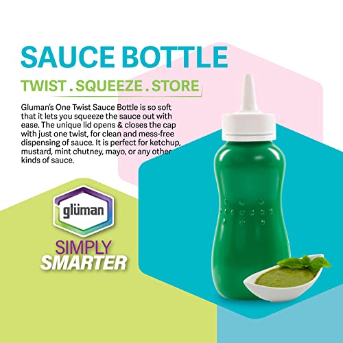 Image of Gluman Squeezy 750 ml Sauce Bottle (Set of 2) for Clean & Mess-free Dispensing | 100% Food Grade | Dishwasher Safe | Freezer Safe | Ergonomically Designed | Reusable (Green)