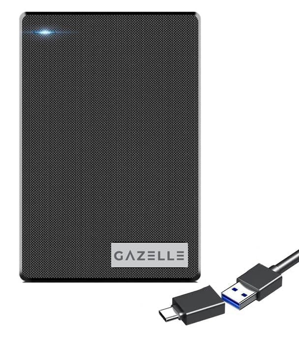 Image of GAZELLE 320GB High-Speed Ultra Slim Portable External Hard Drive - 2-in-1 Type C & USB 3.0, Compatible with PC, Mac, Laptop, PS4, Xbox, iPad, Tablet, Mobile (Black) - 1 Year Warranty